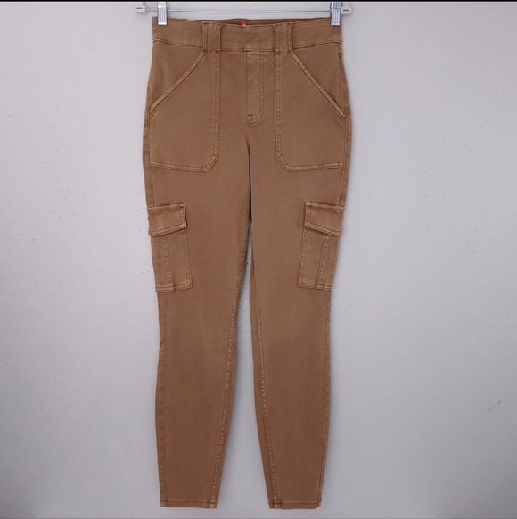 SPANX Stretch Twill Ankle Cargo Pants Women's XL Brown Honey Glow High-Rise - Picture 2 of 16